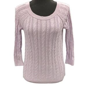 American Eagle 3/4 Sleeve Purple Cable Knit Sweater XS